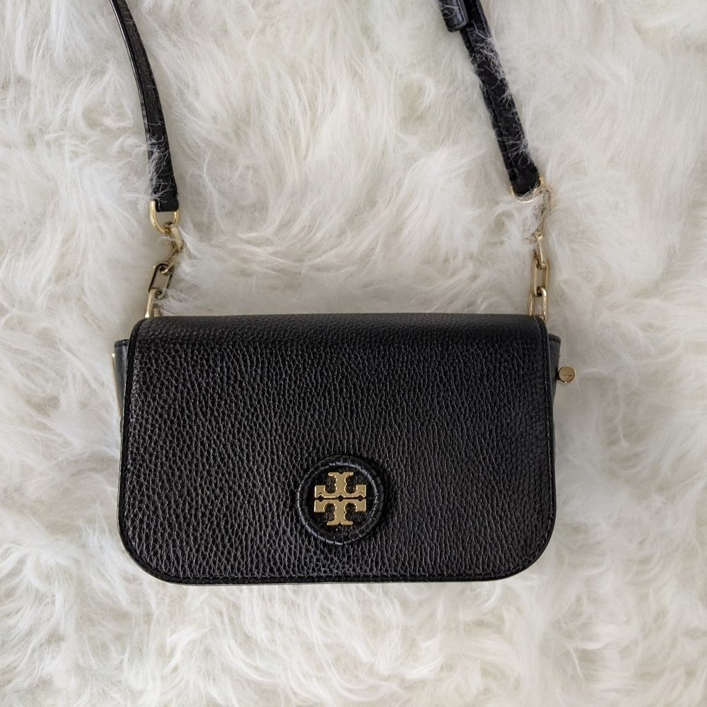 Tory Burch Whipstitch Logo Mini Leather Small Crossbody Bag in black